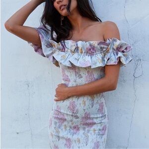 V. Chapman Floral Off-Shoulder Midi Dress